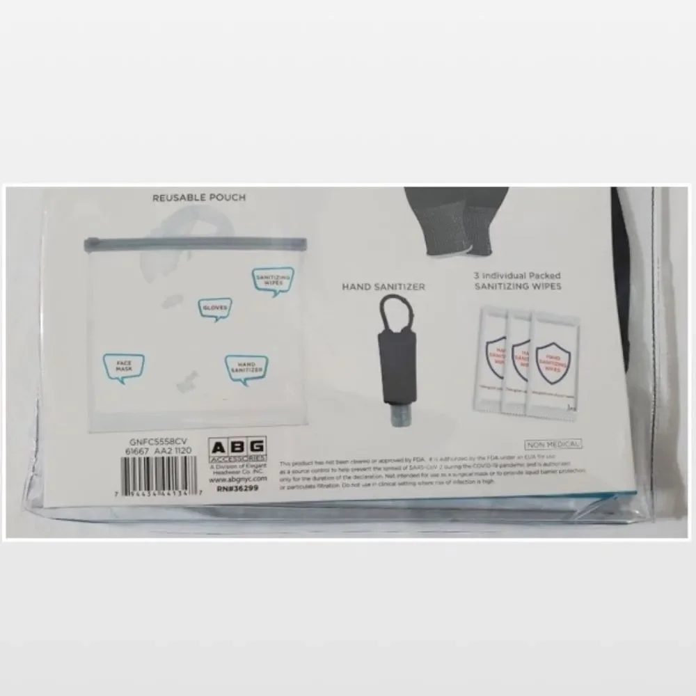 New ABG Accessories Mask Gloves Wipes Adult Travel Kit Grey White 8 Piece NWT